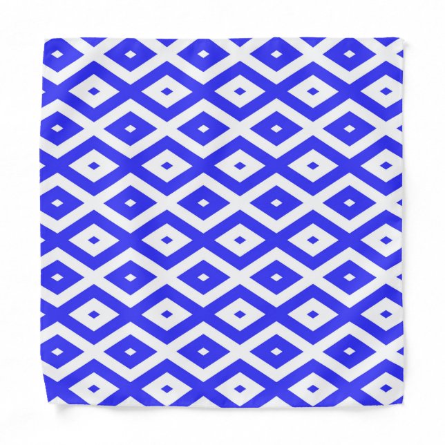Royal blue and white diamond pattern bandana (Front)