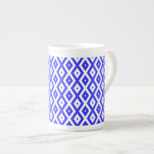 Royal blue and white diamond pattern bone china mug