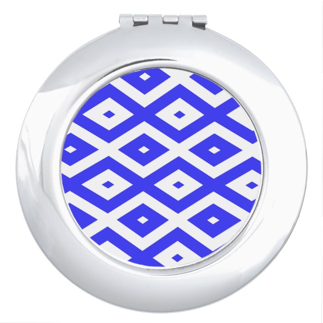 Royal blue and white diamond pattern compact mirror (Front)