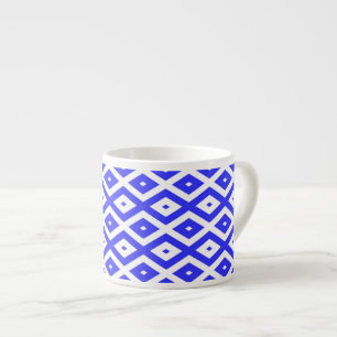 Royal blue and white diamond pattern espresso cup