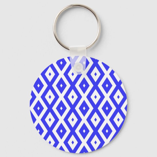 Royal blue and white diamond pattern keychain (Front)