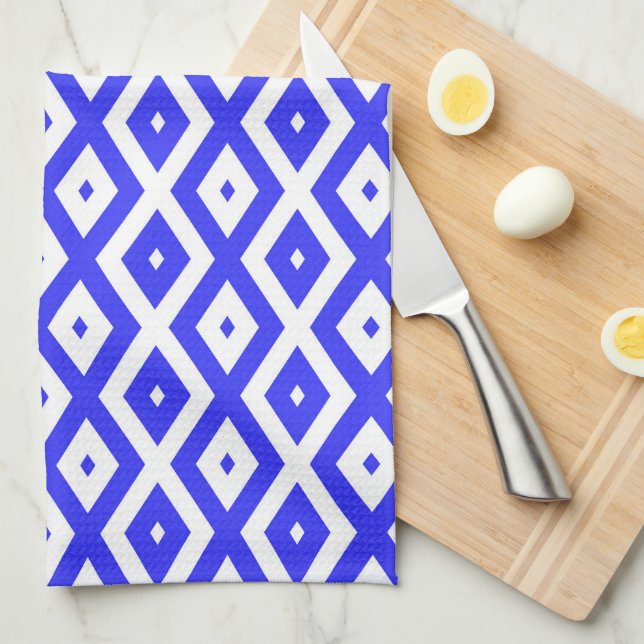 Royal blue and white diamond pattern kitchen towel (Quarter Fold)