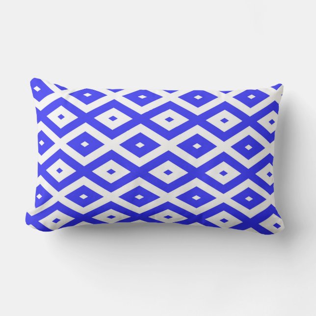 Royal blue and white diamond pattern lumbar pillow (Front)