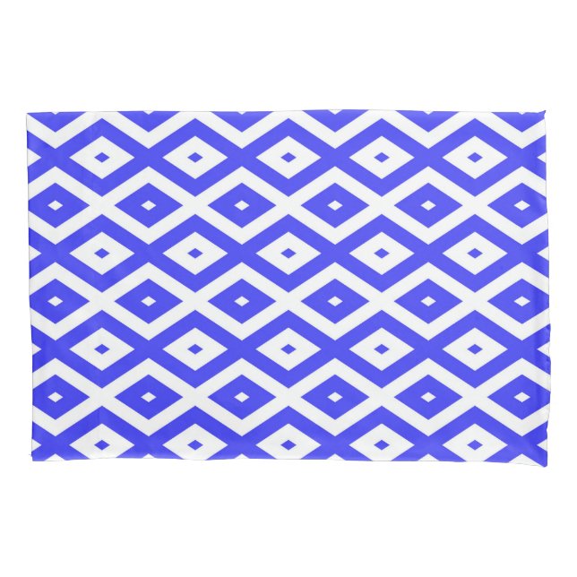 Royal blue and white diamond pattern pillow case (Front)