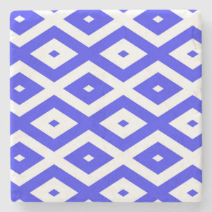 Royal blue and white diamond pattern stone coaster