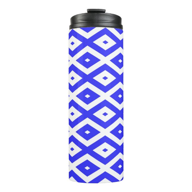 Royal blue and white diamond pattern thermal tumbler (Front)