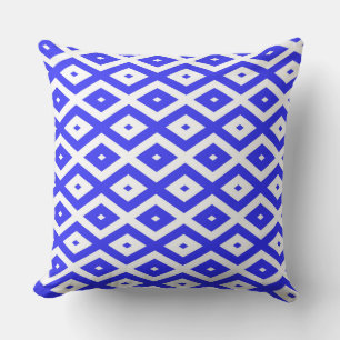 Royal blue and white diamond pattern throw pillow