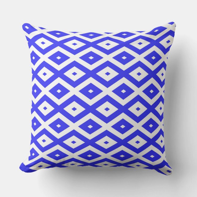 Royal blue and white diamond pattern throw pillow (Front)