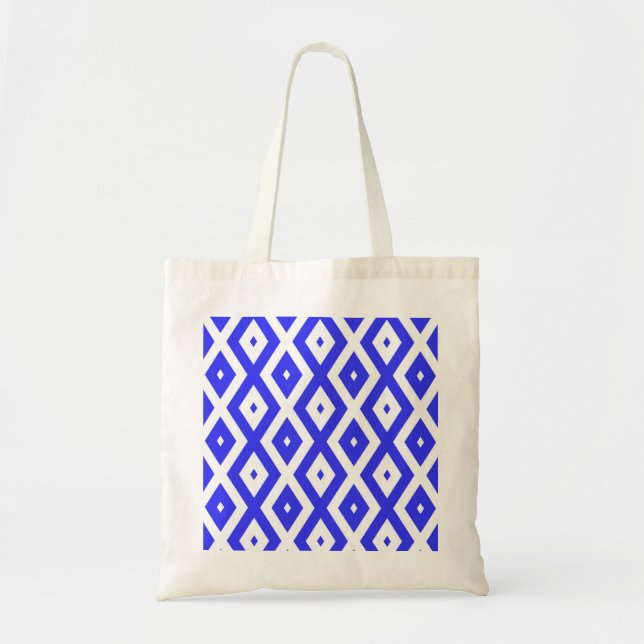 Royal blue and white diamond pattern tote bag (Front)