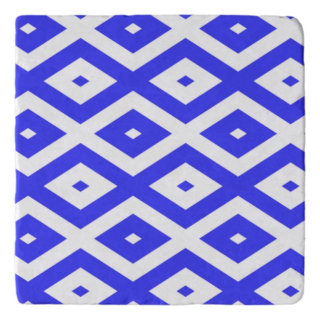 Royal blue and white diamond pattern trivet (Front)