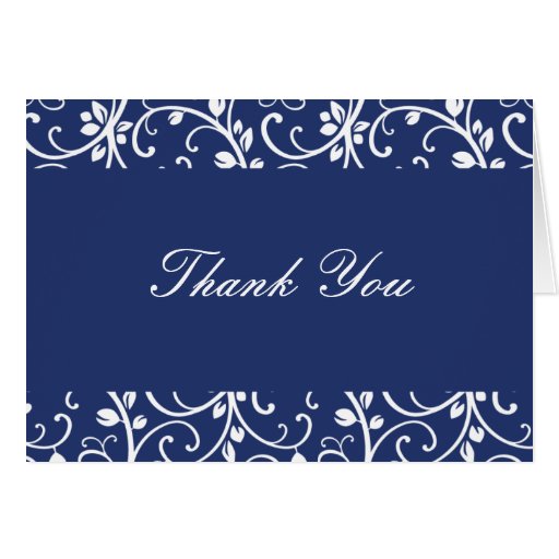 Royal Blue and White Floral Vine Thank You Note Card | Zazzle