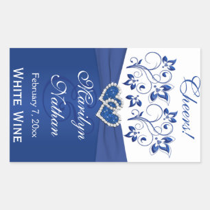 Royal Blue and White Floral Wedding Bottle Sticker