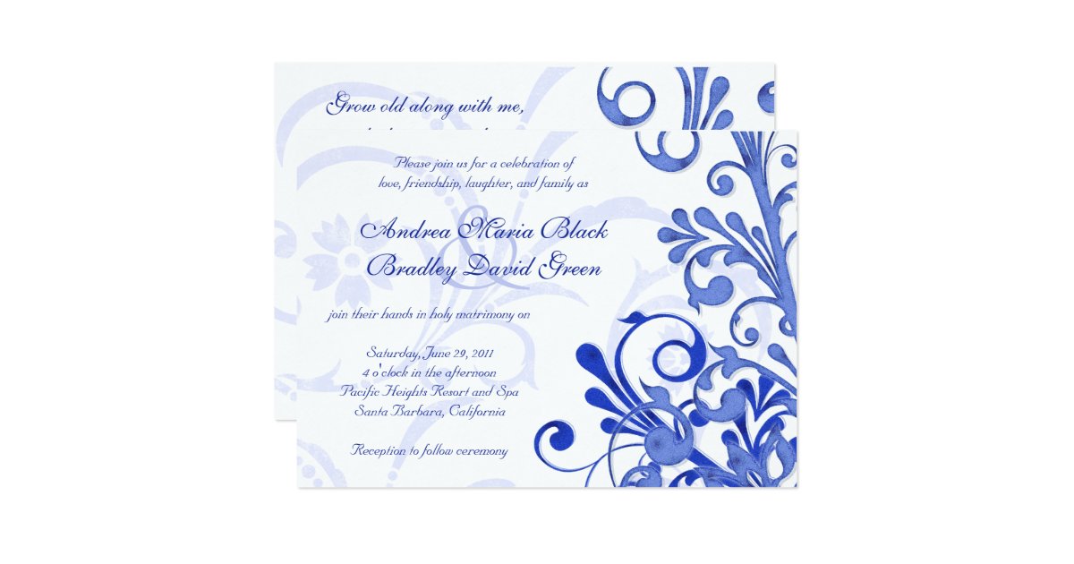 Royal Blue and White Floral Wedding Invitation | Zazzle