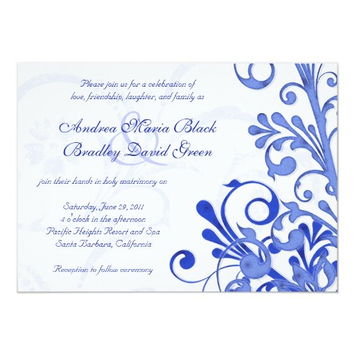 Royal Blue and White Floral Wedding Invitation | Zazzle