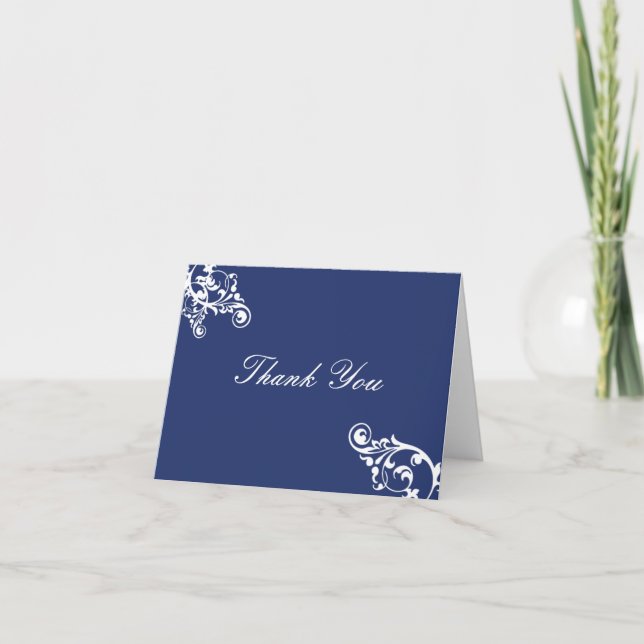 Royal Blue and White Flourish Thank You Note (Front)