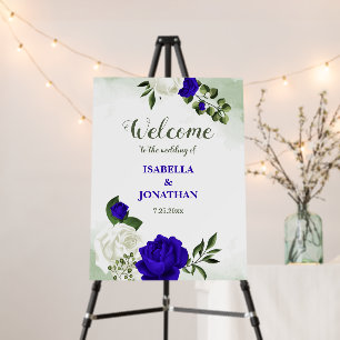 royal blue and white flowers greenery wedding foam board