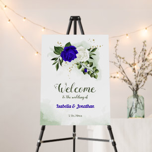 royal blue and white flowers greenery wedding foam board