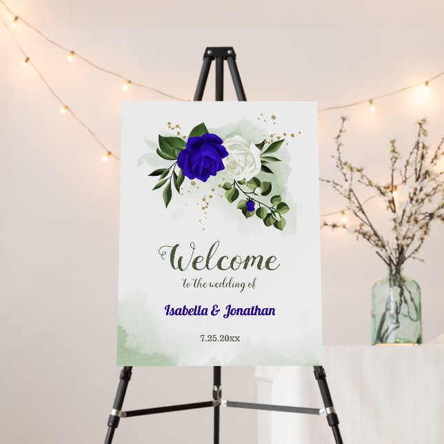 royal blue and white flowers greenery wedding foam board (In Situ (Stand))