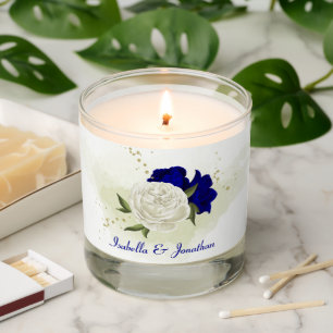 royal blue and white flowers greenery wedding scented candle