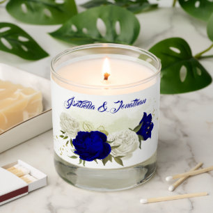 royal blue and white flowers greenery wedding scented candle