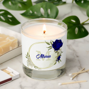 royal blue and white flowers greenery wedding scented candle