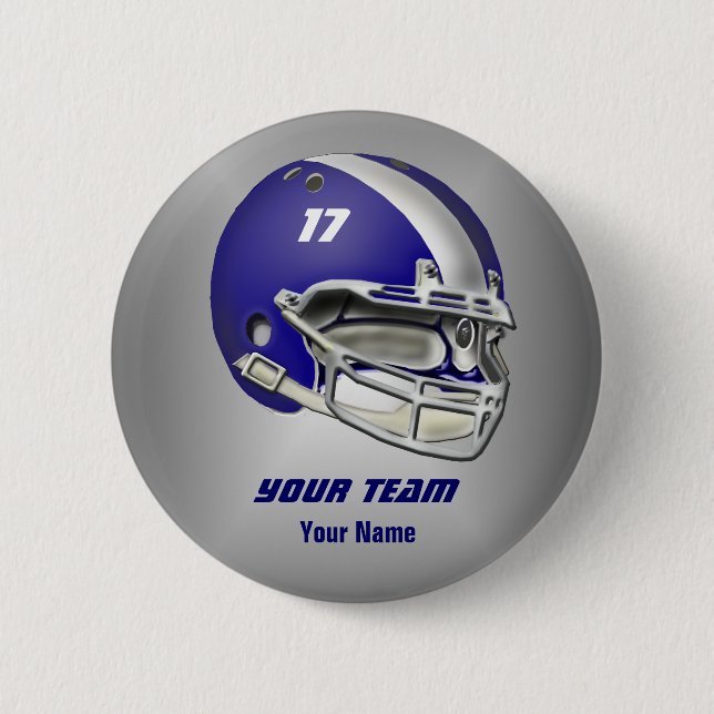 Royal Blue and White Football Helmet Pinback Button (Front)