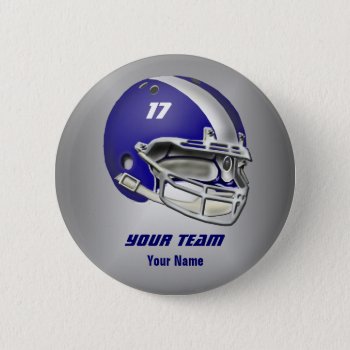 Royal Blue And White Football Helmet Pinback Button by tjssportsmania at Zazzle