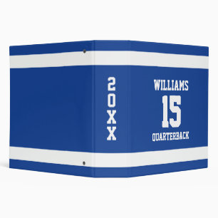 Royal Blue and White Football Player 3 Ring Binder