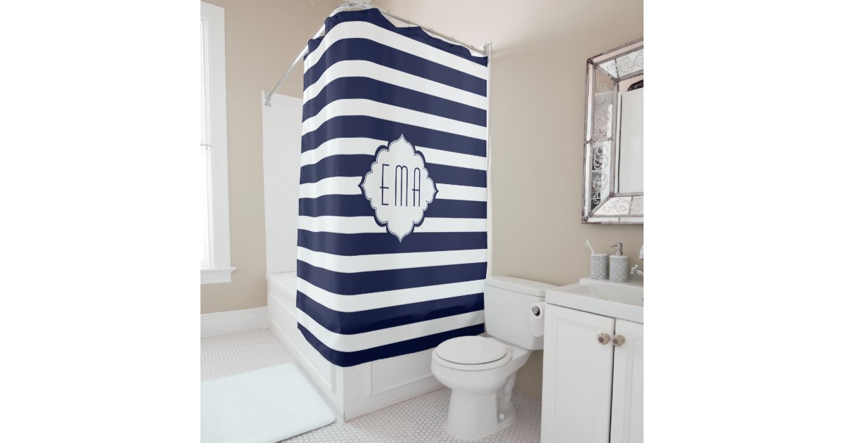 Royal Blue And White Geometric Stripes Shower Curtain Zazzle