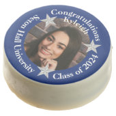 Royal Blue and White Graduation Photo Chocolate Covered Oreo (Angled)
