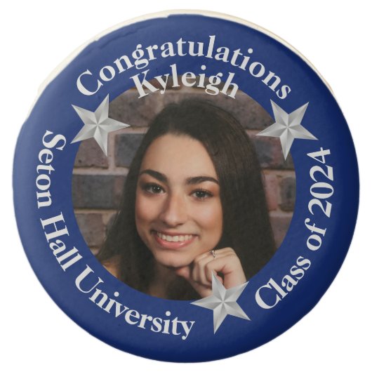 Royal Blue and White Graduation Photo Chocolate Covered Oreo (Front)