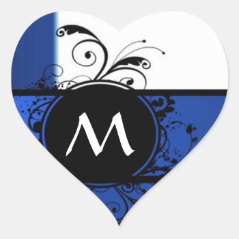 Royal Blue And White Heart Sticker by monogramgiftz at Zazzle
