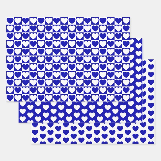 Royal Blue and White Hearts Wrapping Paper Sheets (Set)