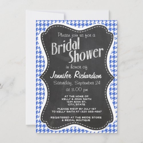 Royal Blue and White Houndstooth; Chalkboard look Custom Invites