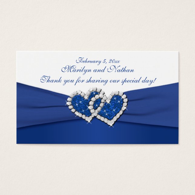 Royal Blue and White Joined Hearts Favor Tag (Front)