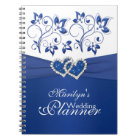 Royal Blue and White Joined Hearts Floral Notebook