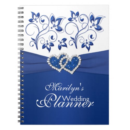 Royal Blue and White Joined Hearts Floral Notebook