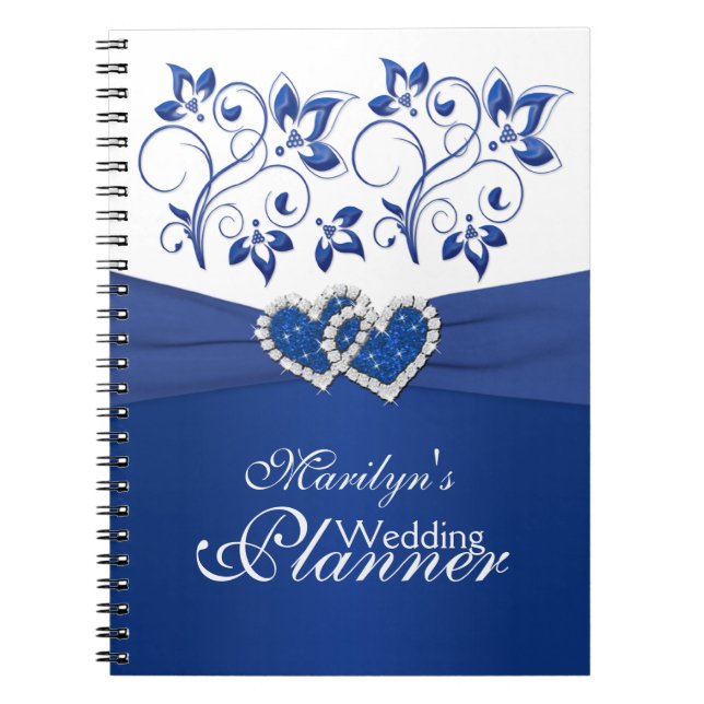 Royal Blue and White Joined Hearts Floral Notebook (Front)