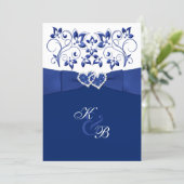 Royal Blue and White Joined Hearts Invitation 3 (Standing Front)