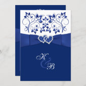 Royal Blue and White Joined Hearts Invitation 3 (Front/Back)