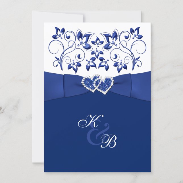 Royal Blue and White Joined Hearts Invitation 3 (Front)