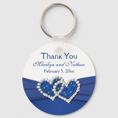 Royal Blue and White Joined Hearts Keychain