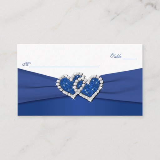 Customizable Royal Blue and White Joined Hearts Placecards Business Card