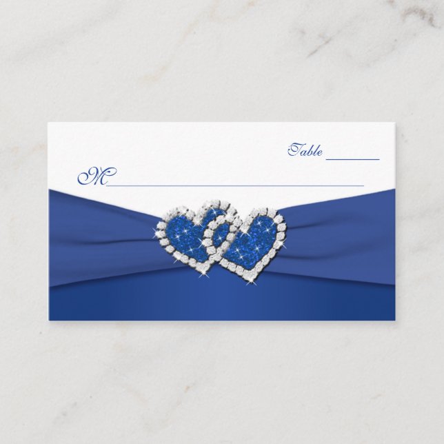 Royal Blue and White Joined Hearts Placecards (Front)