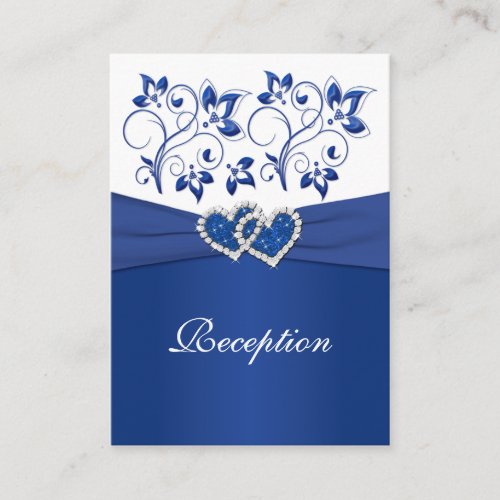 Royal Blue and White Joined Hearts Reception Card Business Card Templates