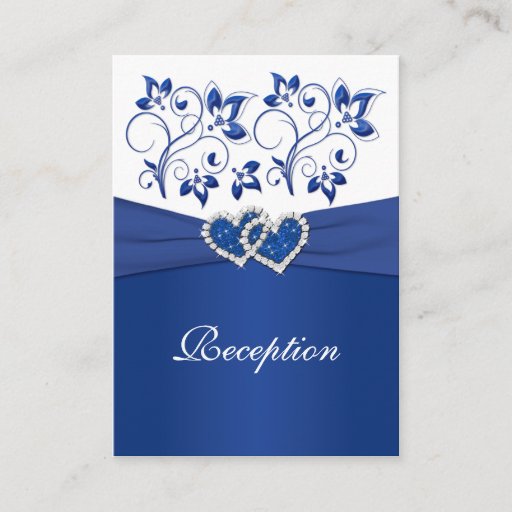 Customizable Royal Blue and White Joined Hearts Reception Card Business Card Templates