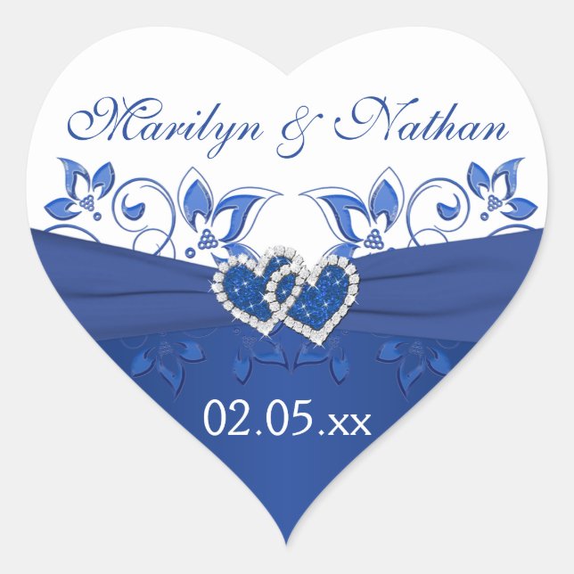 Royal Blue and White Joined Hearts Sticker (Front)