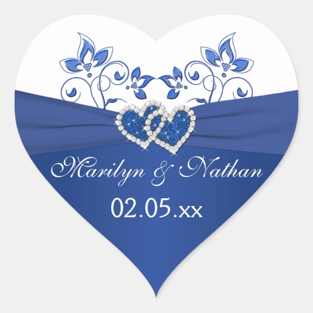 Royal Blue and White Joined Hearts Sticker 2 (Front)