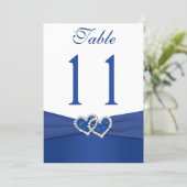 Royal Blue and White Joined Hearts Table Number (Standing Front)