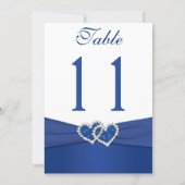 Royal Blue and White Joined Hearts Table Number (Back)